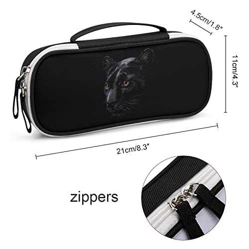 Portrait of A Panther Printed Pencil Case Bag Stationery Pouch with Handle Portable Makeup Bag Desk Organizer