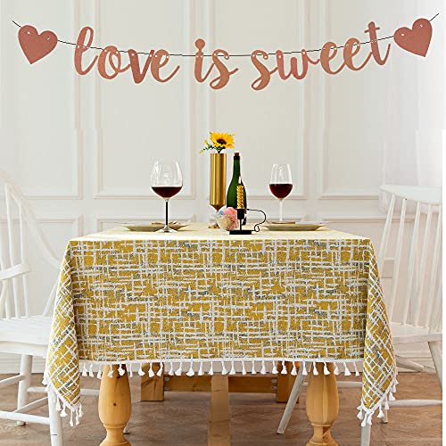 Love is Sweet Banner - Perfect Decoration for Engagement, Wedding, Anniversary, Valentine's Day Party, Bridal Shower - Beautiful Sparkling Rose Cardstock Pape