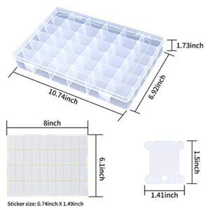 EDOBLUE Embroidery Floss Organizer Box with 36 Adjustable compartments Includes 100 Plastic Floss bobbins and 120 Sticker