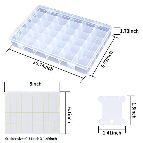 EDOBLUE Embroidery Floss Organizer Box with 36 Adjustable compartments Includes 100 Plastic Floss bobbins and 120 Sticker