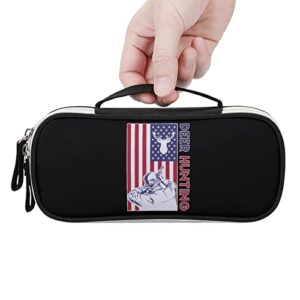 US Deer Hunting Flag Printed Pencil Case Bag Stationery Pouch with Handle Portable Makeup Bag Desk Organizer