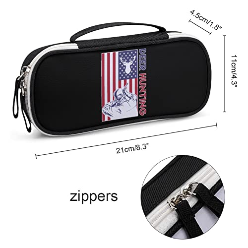 US Deer Hunting Flag Printed Pencil Case Bag Stationery Pouch with Handle Portable Makeup Bag Desk Organizer