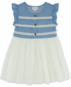 calvin klein baby girls’ dress, light wash denim, 12m