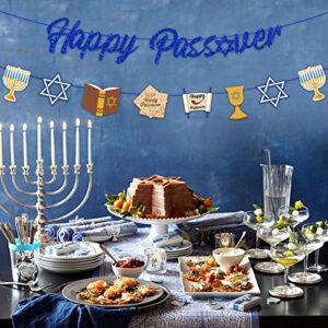 JOYMEMO Happy Passover Banner Glitter Passover Party Decorations - Bunting Garland with 8 Pesach Cutouts for Passover Seder, Jewish Holiday, Hanukkah Home Decor