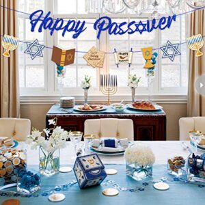 JOYMEMO Happy Passover Banner Glitter Passover Party Decorations - Bunting Garland with 8 Pesach Cutouts for Passover Seder, Jewish Holiday, Hanukkah Home Decor