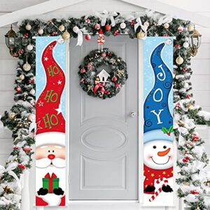 Christmas Banner Decorations Merry Christmas Porch Sign Door Banner Christmas Hanging Banner Outdoor Xmas Banner Hanging Decor for Winter Christmas Holiday Theme Party Supplies (Santa, Snowman)