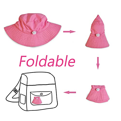 Baby Sun Hat Toddler UPF 50+ Summer Sun Protection Wide Brim Bucket Hat Baby Girl Beach Hat Boy Kids Adjustable Cap(Pink, XS)