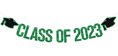 Class of 2023 Banner - 2023 Graduation Decorations, Congrats Grad Decorations, High School College Graduation Party Decoration Supplies Green Glitter