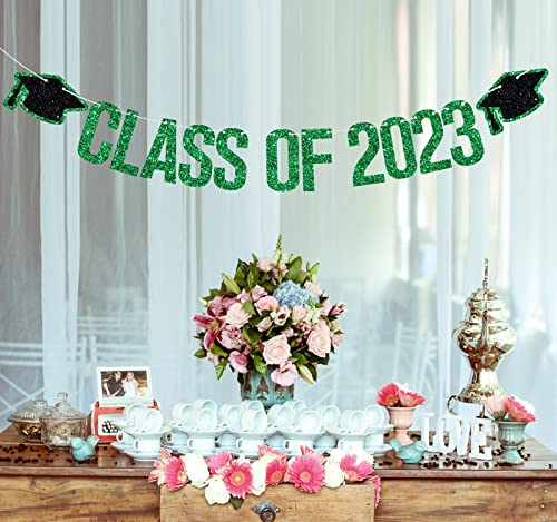 Class of 2023 Banner - 2023 Graduation Decorations, Congrats Grad Decorations, High School College Graduation Party Decoration Supplies Green Glitter