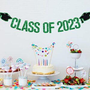 Class of 2023 Banner - 2023 Graduation Decorations, Congrats Grad Decorations, High School College Graduation Party Decoration Supplies Green Glitter