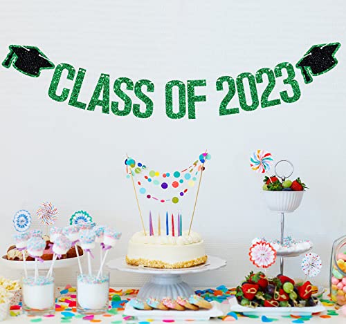 Class of 2023 Banner - 2023 Graduation Decorations, Congrats Grad Decorations, High School College Graduation Party Decoration Supplies Green Glitter