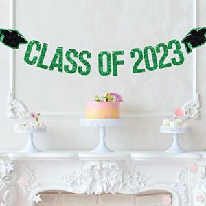 Class of 2023 Banner - 2023 Graduation Decorations, Congrats Grad Decorations, High School College Graduation Party Decoration Supplies Green Glitter