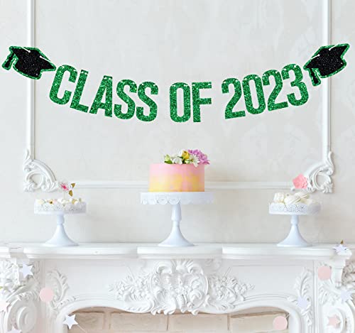 Class of 2023 Banner - 2023 Graduation Decorations, Congrats Grad Decorations, High School College Graduation Party Decoration Supplies Green Glitter