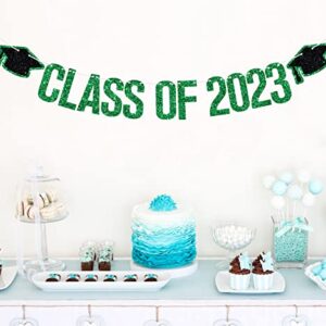 Class of 2023 Banner - 2023 Graduation Decorations, Congrats Grad Decorations, High School College Graduation Party Decoration Supplies Green Glitter