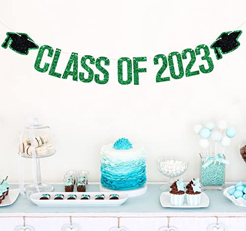 Class of 2023 Banner - 2023 Graduation Decorations, Congrats Grad Decorations, High School College Graduation Party Decoration Supplies Green Glitter