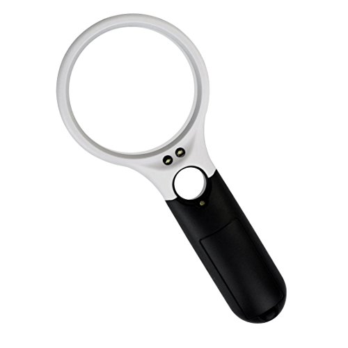 obmwang 3 LED Light 3X 45x Handheld Magnifier Illuminated Reading Magnifying Glass Lens Jewelry Loupe Ideal for Reading, Crafts, Hobby, Black and White Stitching