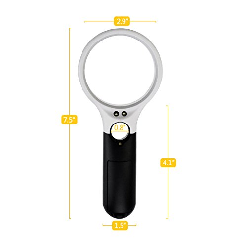 obmwang 3 LED Light 3X 45x Handheld Magnifier Illuminated Reading Magnifying Glass Lens Jewelry Loupe Ideal for Reading, Crafts, Hobby, Black and White Stitching