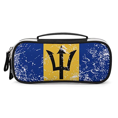 Retro Barbados Flag Printed Pencil Case Bag Stationery Pouch with Handle Portable Makeup Bag Desk Organizer