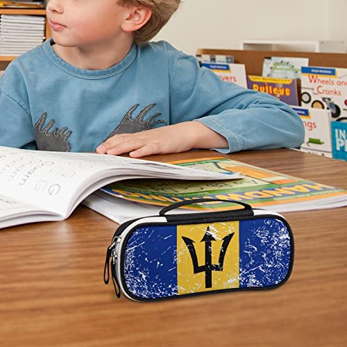 Retro Barbados Flag Printed Pencil Case Bag Stationery Pouch with Handle Portable Makeup Bag Desk Organizer