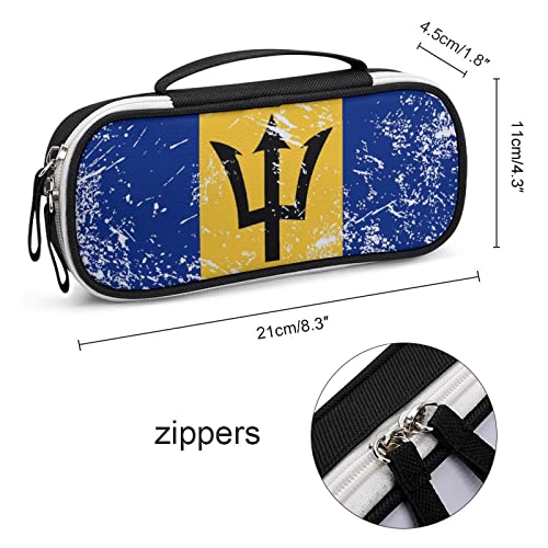 Retro Barbados Flag Printed Pencil Case Bag Stationery Pouch with Handle Portable Makeup Bag Desk Organizer