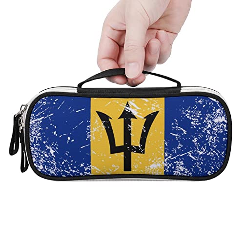 Retro Barbados Flag Printed Pencil Case Bag Stationery Pouch with Handle Portable Makeup Bag Desk Organizer