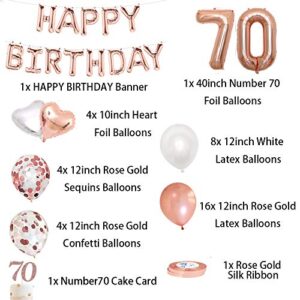 Finypa 70th Birthday Decorations for Women - 70th Happy Birthday Decoration Gold Rose with Sash, Number 70 Foil Balloon, Happy Birthday Banner, Happy 70th Birthday Cake Topper