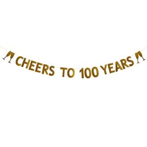betteryanzi gold cheers to 100 years banner,pre-strung,100th birthday/wedding anniversary party decorations supplies,gold glitter paper garlands backdrops,letters gold cheers to 100 years