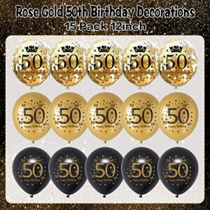 50th Birthday Decorations for Men Women, Black Gold Happy 50th Birthday Banner Yard Sign with 17pcs Happy Birthday Balloons, 50 Birthday Decoration Anniversary Party Supplies Yard Decor(9x1.2ft)