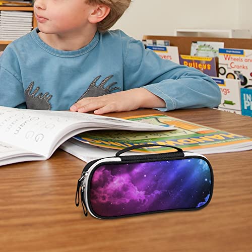 Beautiful Galaxy Printed Pencil Case Bag Stationery Pouch with Handle Portable Makeup Bag Desk Organizer