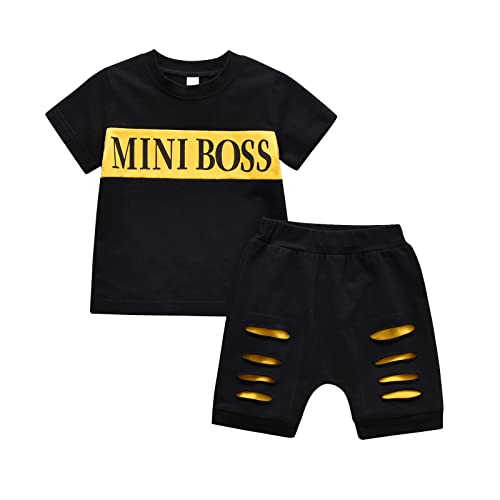 Acekoy Infant Boy Clothes Baby Boy Summer Outfits Sets Printed Letter Short Sleeve T-shirt and Shorts (3-6 Months) Black