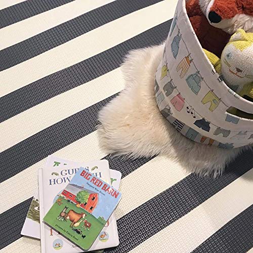 Large Waterproof Thick Padded Foam Baby Play Mat for Infants, Babies, Toddlers - for Play, Crawling & Tummy Time - 70 x 59 in. - Reversible, Double-Sided, Non-Toxic, Non-Slip Playmat - Grey Geo/Stripe