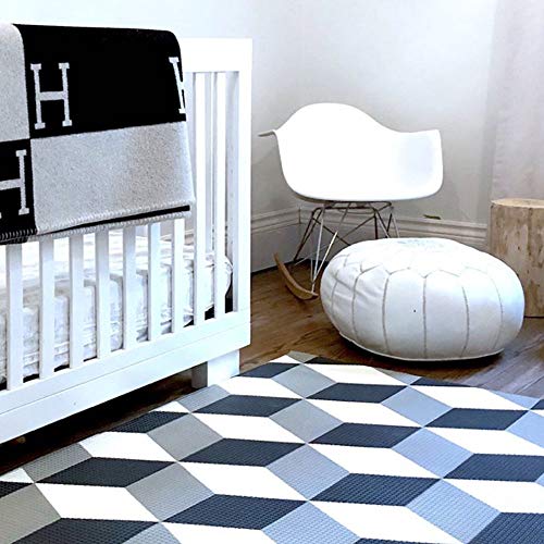 Large Waterproof Thick Padded Foam Baby Play Mat for Infants, Babies, Toddlers - for Play, Crawling & Tummy Time - 70 x 59 in. - Reversible, Double-Sided, Non-Toxic, Non-Slip Playmat - Grey Geo/Stripe