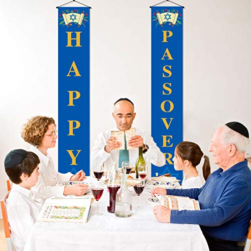 Passover Decoration Outdoor Happy Passover Hanging Banner Jewish Holiday Celebration Festival Decor and Supplies