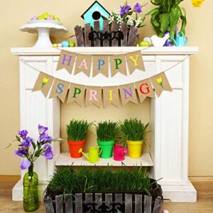 Rainlemon Jute Burlap Happy Spring Banner with Flower Garden Banner Home Mantel Fireplace Decoration