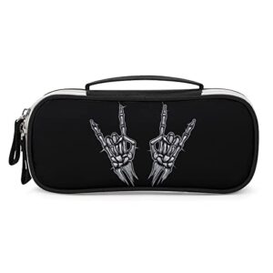 rock n roll skeleton hand printed pencil case bag stationery pouch with handle portable makeup bag desk organizer