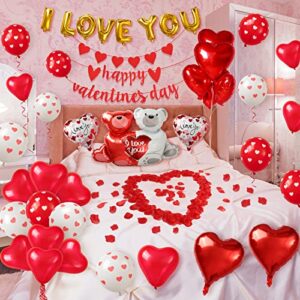 MOMOHOO Happy Valentines Day Banner - Valentine's Day Decor Red Glittery Heart Garland, Valentines Day Decorations Heart Banner Valentines Day Garland, Valentines Day Photo Prop for Mantel Room Décor