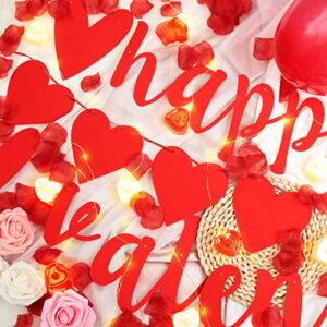 MOMOHOO Happy Valentines Day Banner - Valentine's Day Decor Red Glittery Heart Garland, Valentines Day Decorations Heart Banner Valentines Day Garland, Valentines Day Photo Prop for Mantel Room Décor