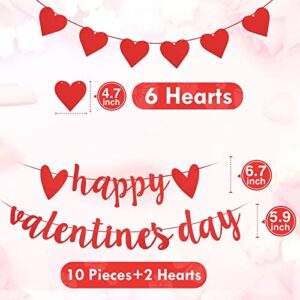 MOMOHOO Happy Valentines Day Banner - Valentine's Day Decor Red Glittery Heart Garland, Valentines Day Decorations Heart Banner Valentines Day Garland, Valentines Day Photo Prop for Mantel Room Décor