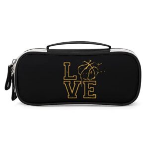 love basketball printed pencil case bag stationery pouch with handle portable makeup bag desk organizer