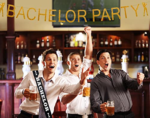 BroSash Bachelor Party Banner - Gold Sexy Stripper Bachelor Banner Bachelorette Party Decorations Naughty Wedding Decor Groom to Be Favor Garland Sign Bride Bridal Shower Supplies Engagement Idea…