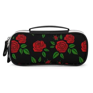 vintage rose flowers printed pencil case bag stationery pouch with handle portable makeup bag desk organizer