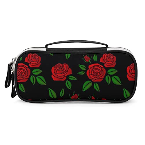 Vintage Rose Flowers Printed Pencil Case Bag Stationery Pouch with Handle Portable Makeup Bag Desk Organizer