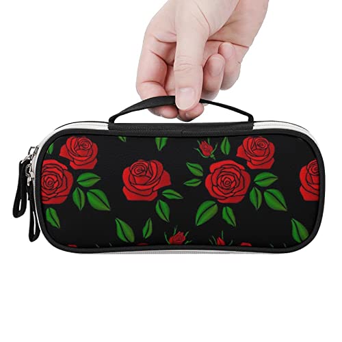 Vintage Rose Flowers Printed Pencil Case Bag Stationery Pouch with Handle Portable Makeup Bag Desk Organizer