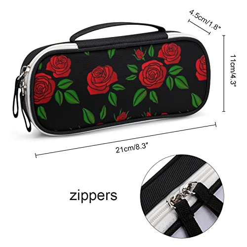 Vintage Rose Flowers Printed Pencil Case Bag Stationery Pouch with Handle Portable Makeup Bag Desk Organizer