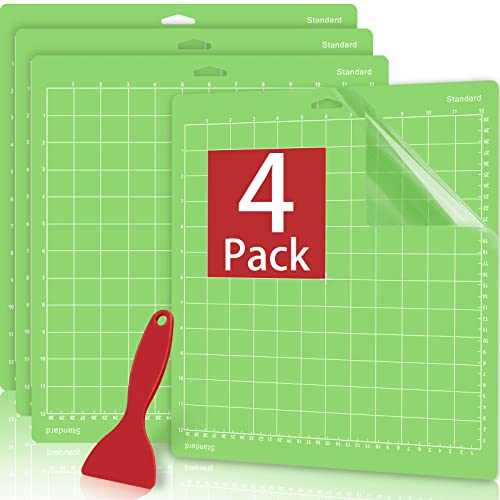 Colemoly 12x12 Cutting Mat 4 Pack Standard for Cricut Maker/Maker 3/Explore 3/Air 2/Air/One 1 Pack Cut Cards Scraper Green Grip Sticky Cricket Replacement Accessories Pad for Supplies,Crafts,Quilting