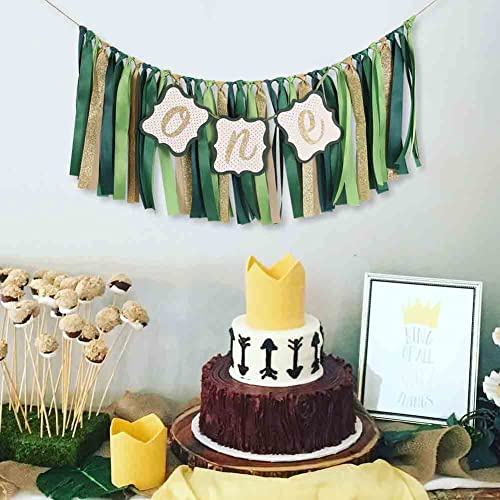 Wild One Birthday High Chair Banner - Boy Girl Jungle Theme Cake Smash Photo Shoot Backdrop - 1st Birthday Decor (WILD ONE GREEN)