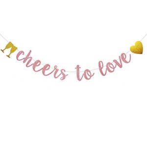 cheers to love banner, pre-strung, no assembly required, rose gold paper glitter party decorations for bachelorette / engagement / bridal shower / wedding / anniversary party supplies, letters rose gold,abcpartyland