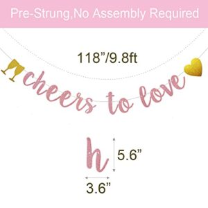 Cheers to Love Banner, Pre-Strung, No Assembly Required, Rose Gold Paper Glitter Party Decorations for Bachelorette / Engagement / Bridal Shower / Wedding / Anniversary Party Supplies, Letters Rose Gold,ABCpartyland