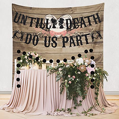 Black Glitter Till Death Do Us Part Banner, Till Death Do Us Part Wedding Decorations with Circle Dots, Halloween Wedding Bachelorette Bridal Shower Engagement Party Decorations ( Pre-Assembled )