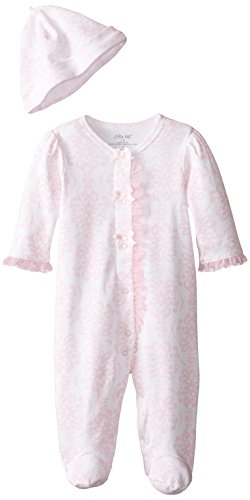 Little Me Baby Girls' 2-Piece Damask Scroll Footie and Cap Set, 9 Months